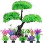 Ameliade Aquarium Artificial Plastic Plants Decoration, Aquarium Tree Decor Set, Goldfish Betta Fish Tank Decorations Hides Accessories (Green)