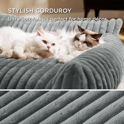 Bedsure ComfyFleece™ Cute Cat Couch for Pets - As Seen on TV on Good Day New York, Small Medium Dog Bed, Supportive Couch Bed for Small Dogs, 30 Inch, Warm Grey