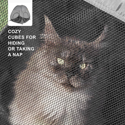 Catio Outdoor Cat Enclosure, 3-in-1 Extra Large Portable Cat Playpen with Tower Tent & Tunnel, Foldable Waterproof Mesh Catio for Indoor Outdoor Cats & Small Pets