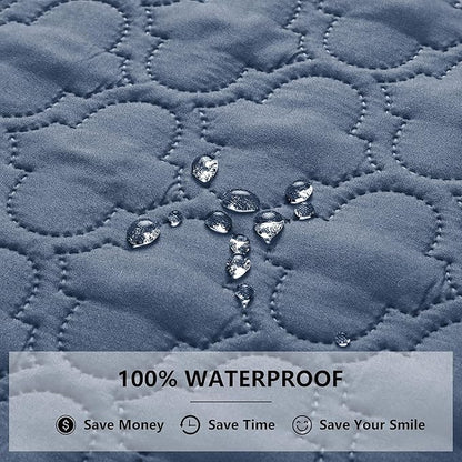 Waterproof Blanket for Bed, Reversible Dog Couch Cover Pet Sofa Furniture Protector Machine Washable King Size(82x102 Inch, Lightblue+Darkblue)
