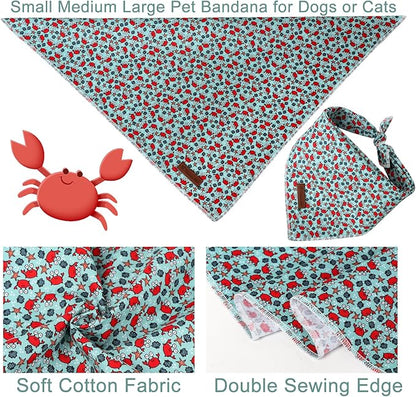 Summer Dog Bandana,Cute Pet Bandana with Crabs Pattern,Adjustable Blue Puppy Dog Bibs,Washable Triangle Dog Scarf for Boy,Girl Dogs or Cats…, UnderseaWorldParty