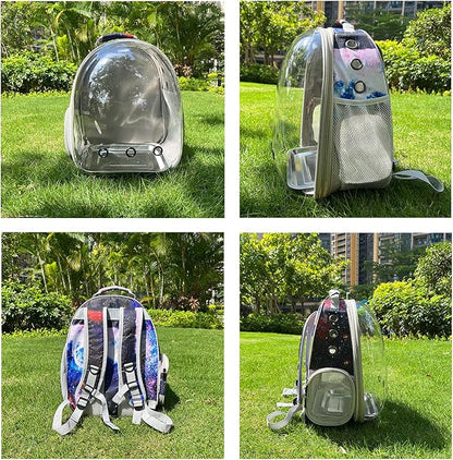 Galaxy Blue Bird Carrier Backpack with Perch - Bubble Backpack for Birds Conures, Budgies and Small ParrotsIdeal Ideal for Vet and Outdoor Adventures(Galaxy Blue, Large)