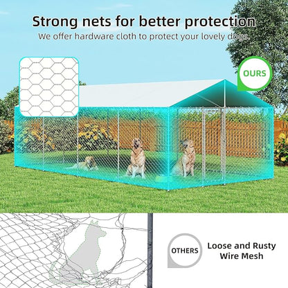 20'x10' Large Outdoor Dog Kennel, Heavy Duty Dog Enclosure with Roof, Weather Resistant Cover and Security Lock (240"x120")