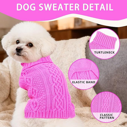 Dog Sweaters for Small Dogs Girl Warm Knit Chihuahua Clothes Pink Dog Clothes Winter Turtleneck Puppy Sweater Doggy Pullover Coat Sleeveless Cat Sweater Pet Outfit(Pink, Small)