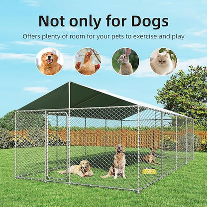 20'x10' Large Outdoor Dog Kennel, Heavy Duty Dog Enclosure with Roof, Weather Resistant Cover and Security Lock (240"x120")