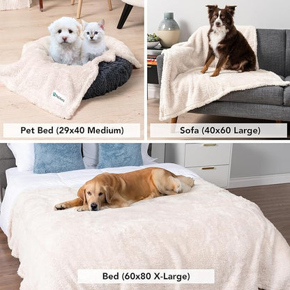 PetAmi Fluffy Soft Dog & Cat Blanket, Sherpa Fleece, Calming Pet Blanket Throw for Bed & Sofa, X-Large 60x80 Beige