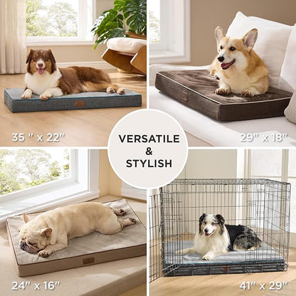 Bedsure Memory Foam Dog Crate Bed for Extra Large Dogs - XL Orthopedic Pet Beds with Removable Washable Cover and Nonskid Bottom - Plush Flannel Fleece Top Pet Mat, Grey