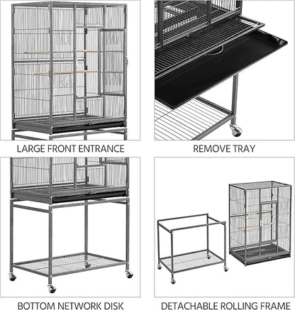 Topeakmart 53.7-inch Bird Cage with Stand Wrought Iron Construction Bird Cage for Parrots Cockatiels Conures Parakeets Budgies Finches Birdcage