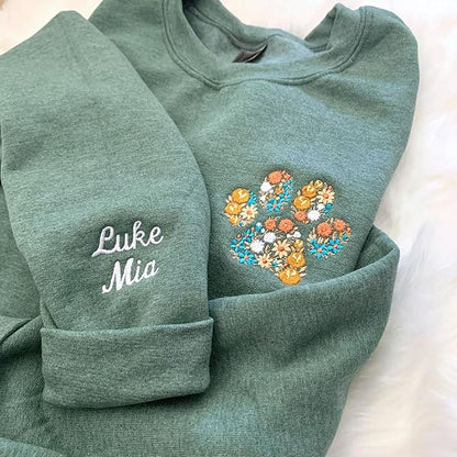NAZENTI Custom Dog Mom Embroidered Sweatshirt with Pet Name on Sleeve, Fur Mama, Dog Lover Gifts