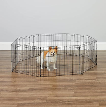 MidWest Homes for Pets Folding Metal Puppy / Dog Exercise Pen, Indoor/Outdoor Playpen with No Door, Provides 16 Sq Feet of Play Space, 18-Inches Tall, Black E-Coated
