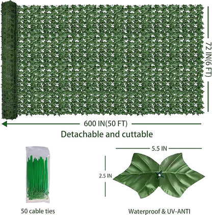 Artificial Fence Privacy Screen: 6FT x 50FT UV-Anti Faux Greenery Backdrop Ivy Chain Link Shades Panels for Patio, Balcony, Garden,Deck,Backyard Indoor Outdoor Green Wall Decor