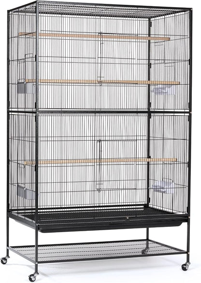 Prevue Hendryx Pet Products Wrought Iron Flight Cage - Big Rolling Bird Cage for Parakeets, Cockatiels, Conures, Lovebirds, Canaries, Finches, Parrotlets, & Caiques, 5 Ft - X-Large, Hammertone Black