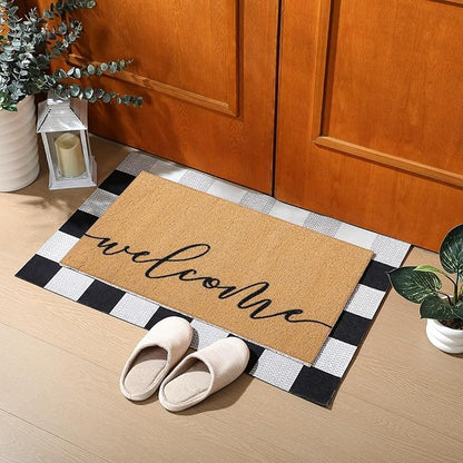 Tinideya 2 Pcs Door Mat Welcome Non Slip Coir Mats Floor Layering Doormats Seasonal for Front Porch Entryway Decor(Welcome)