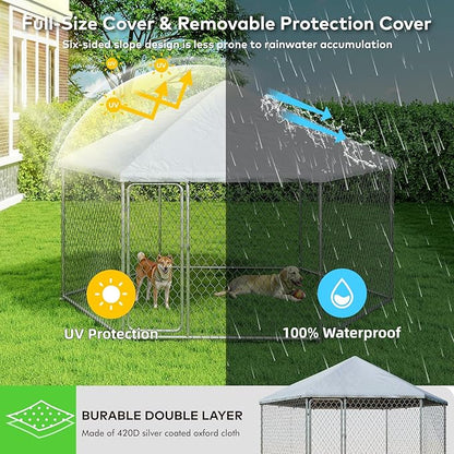 6.8x6.8 FT Large Outdoor Dog Kennel Outside with Heavy-Duty Steel Frame, Waterproof UV-Resistant Cover, Secure Lock, and Hexagonal Wire Fence