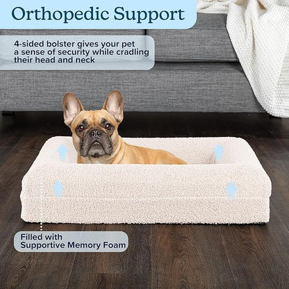 PETMAKER Orthopedic Pet Bed - 26in Small Dog Bed with Supportive Bolster, Nonslip Bottom, and Removable Washable Cover - Memory Foam Puppy Bed for Small Dogs and Cats - Dog Products (Cream)