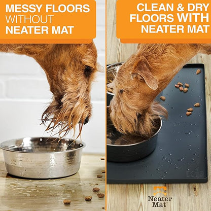 Neater Pet Brands Neater Mat Pet Mats for Food and Water, Cat & Dog Bowl Mat Waterproof Silicone, Feeding Tray, Dog Food Mats for Floors, Placemat w/Raised Edge for Under Bowls, 24" x 16", Black