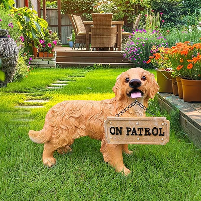 Golden Retriever Statue Outdoor Decorations – Outdoor Dog Statue Standing Golden Retriever with Removable Solar Light & Welcome Sign for Patio Décor