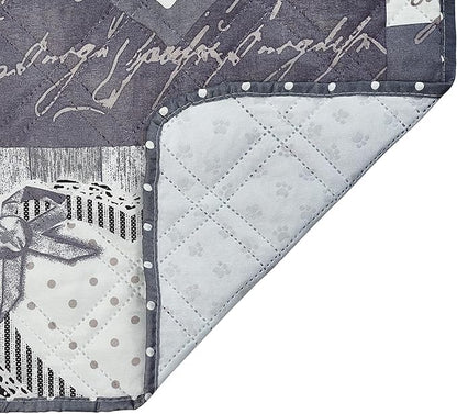 Brilliant Sunshine Quilted Calming Dog Bed Mat, Removable Washable Cover, Cushion Protector and Couch Covers for Dogs, Pets, Cats, Medium, Grey Heart Love Patchwork
