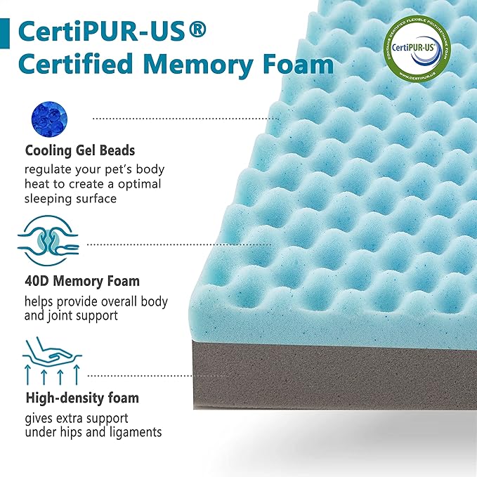 Memory Foam Large Dog Bed, Cooling Dog Beds for Large Dogs, Washable Orthopedic Pet Bed for Crate with Joint Relief Memory Foam, Waterproof Liner and Plush Cover (35’’x 22’’)