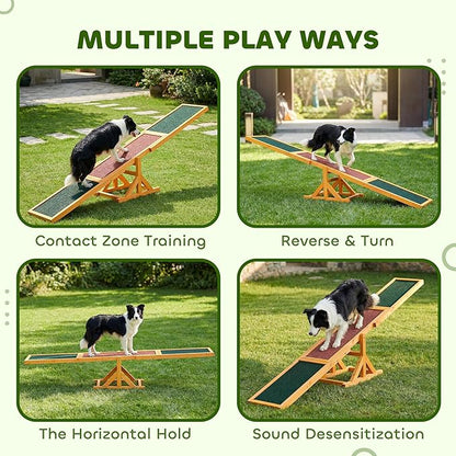 PawHut Wooden Dog Agility Seesaw for Training and Exercise, Platform Equipment Run Game Toy, Weather Resistant Pet Supplies, 71" L x 12" W x 12" H, Natural