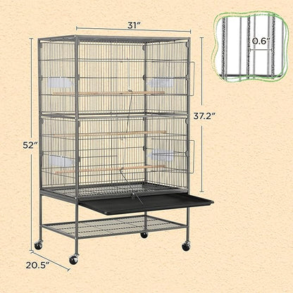 Yaheetech 52-inch Wrought Steel Standing Large Flight King Bird Cage for Cockatiels African Grey Quaker Amazon Sun Parakeets Green Cheek Conures Pigeons Parrot Bird Cage Birdcage with Stand