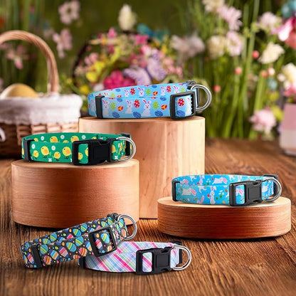 Native Pup Easter Dog Collar, Cute Spring Gift for Puppies, Pink Pastel, Eggs, Chicks, Bunny Adjustable for Small, Medium, Large Breeds (Eggs, Large)