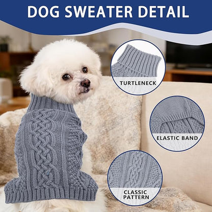 Dog Sweaters Small Dog Clothes Winter Turtleneck Puppy Sweater Warm Pet Cat Sweater Doggy Pullover Outfit with Twisted Design XS~XL(Grey, X-Large)