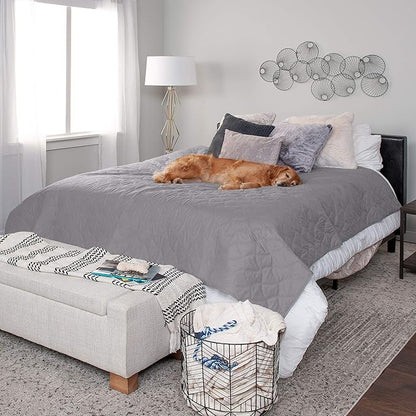 Furhaven Waterproof & Non-Slip Twin Size Mattress Cover Protector for Dogs & Cats, Washable, For Beds, Couches, & Car Seats - Quilted Twill Blanket Mattress Cover - Gray, Small/Twin Size