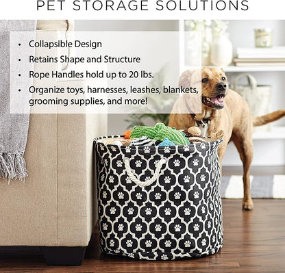 Bone Dry Pet Storage Collection Lattice Paw Print, Gray, Medium Round