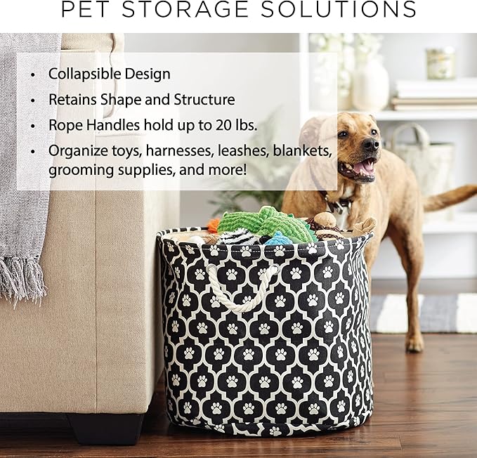 Bone Dry 6192 Pet Storage Collection Lattice Paw Print, Large Round, Black