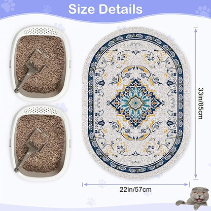 Bienbee Cat Litter Mat, 33" x 22" Large Size Litter Box Mat Rug with Non-Slip Bottom,Urine and Water Proof, Easy to Clean Cat Supplies Essentials for Indoor Kitty Kitten Floor, Blue L