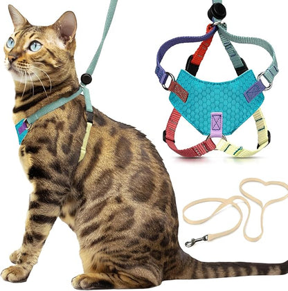 Houdini™ Escape Proof Cat Harness and Leash Set by OutdoorBengal – Tactical Vest for Walking – Extra Large, Adjustable, Long - Houdini Cat Harness Escape Proof for Large Cats + Leash (Multicolor, XL)