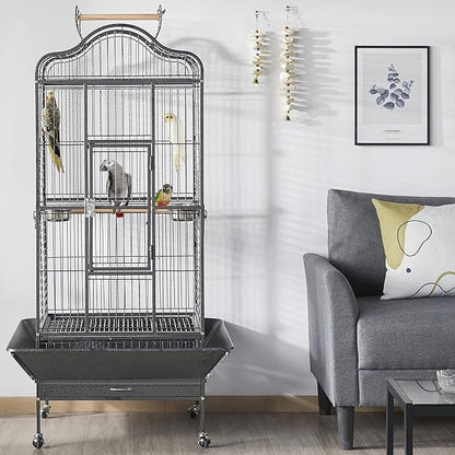 Yaheetech Extra Large Bird Cage 63'' Open Play Top Bird Cage for African Grey Parrots/Amazon Parrot/Caiques/Macaw with 360° Wheels