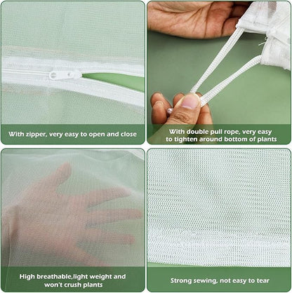 6Pcs Plant Covers from Insects, 3Size Bird Netting Barrier for Blueberry Bushes with Drawstring Zipper Mesh Garden Netting Plants Bags for Protect Fruits Tree Tomato Vegetable 2.6×3.3, 3.3×5, 4×5Ft