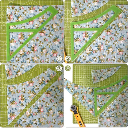 5Pcs Plastic Reversible Tie On Curved Dog Bandana Cutting Templates Set for Snap On Dog/Cat/Pet Neck Clothing, DIY Craft Ruler for Sewing Quilting Scarf for Small/Medium/Large Pets, Green