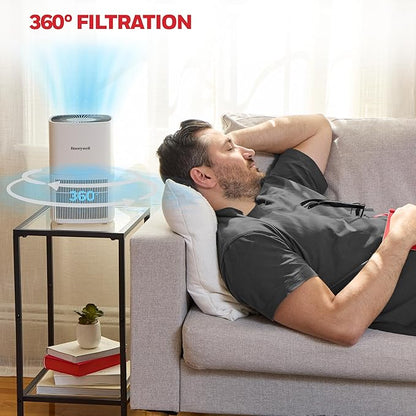 Honeywell Allergen Plus Compact HEPA Small Room Air Purifiers for Home, Up to 530 Ft² Coverage, 3-in-1 Filter, Pet Dander, Smoke & Odor Reducer Air Quality Sensor with Auto Mode, White, HPA125W