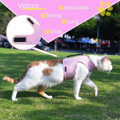 Kitty Harness and Leash for Walking Escape Proof Breathable Mesh Fabric, Solid Pink, X-Small, Adjustable Cat Walking Jackets with Handle, Padded Stylish Cat Vest