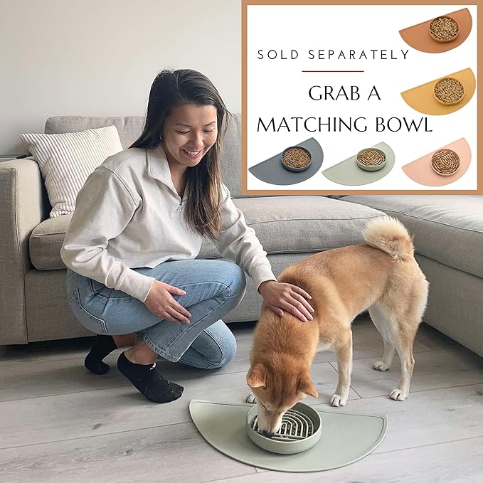 Should We Go - Waterproof Silicone Pet Food Mat - Non-Slip, Spill-Proof Feeding Mat for Floors, Raised Edge Design, Easy-to-Clean Pad for Dog & Cat Bowls, 21" Across x 10.5" Deep, Medium-Charcoal