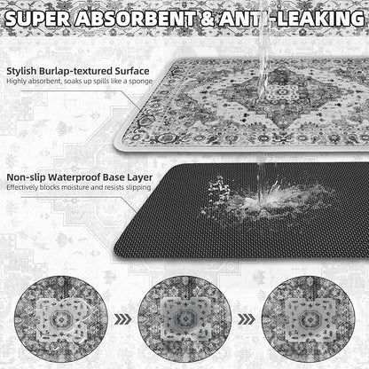 PUPTECK Dog Food Mat, Absorbent Pet Feeding Bowl Mat, Non-Slip Dog Mat for Food and Water, Quick Dry No Stains Cat Placemats Pet Supplies for Messy Drinkers, Grey 12"x20"
