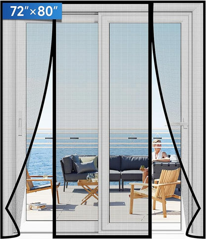 Magnetic Screen Door Upgraded PET Mesh Stronger Than Fiberglass and Polyester,Hands Free,Keeps Bugs Out,Pet & Kid Friendly,Suitable for Sliding Door,Large Patio Door and French Door-72''x80''