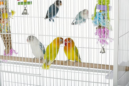 Prevue Pet Products Wrought Iron Bird Flight Cage with Wheels - Large Birdcage for Parakeets, Canaries, Finches, Cockatiels, Lovebirds, Green Cheeks, Metal Standing Birdcage - Chalk White