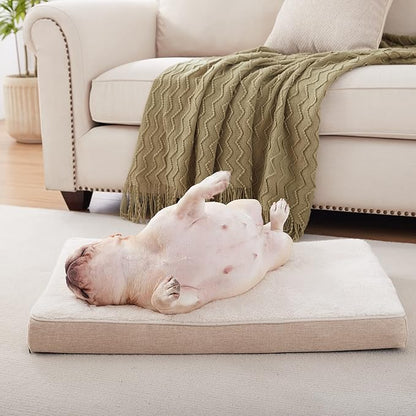 Memory Foam Medium Dog Bed, Cooling Dog Beds for Medium Dogs, Washable Orthopedic Pet Bed for Crate with Joint Relief Memory Foam, Waterproof Liner and Plush Cover (29"x 18", Beige)