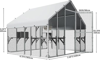 DWVO 94 Inch Catio Outdoor Cat Enclosure, Large Outdoor Cat House for Multiple Cats, Metal Cat Cage Outdoor with Weatherproof Roof, 7 Platforms, 2 Resting Box and Cat Hammock Bed