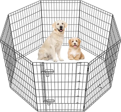 Yaheetech 34" High 8 Panel Foldable Metal Dog Exercise Pen Pet Playpen Dog Fence Outdoor & Indoor Use for Small Animals with Door Black