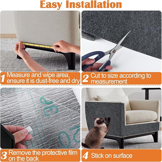 Cat Scratch Furniture Protector - 78.7" x 17" Trimmable Self-Adhesive Cats Claws Scratch Pads, DIY Cat Climbing Couch Protector for Scratch Post Cat Tree Replacement Indoor (Dark Gray)