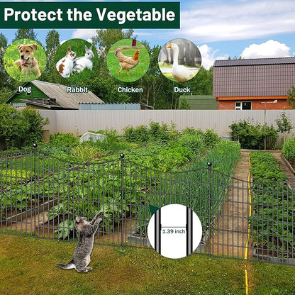 8 Panels Decorative Garden Fence with Gate, 48 in(H) X 21 ft(L) No Dig Dog Fence Animal Barrier Outdoor for Yard, Rustproof Metal Garden Edging and Borders, Temporary Fencing Stakes