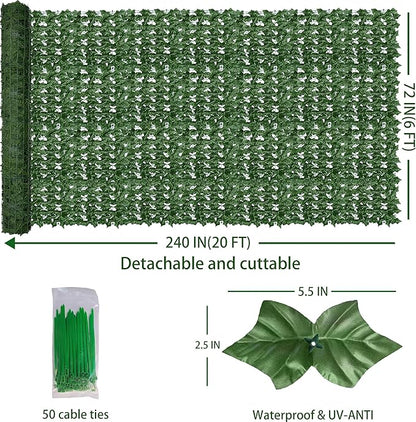 Artificial Fence Privacy Screen: 6FT x 20FT UV-Anti Faux Greenery Backdrop Ivy Chain Link Shades Panels for Patio, Balcony, Garden,Deck,Backyard Indoor Outdoor Green Wall Decor