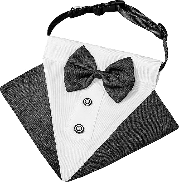 ADOGGYGO Formal Dog Tuxedo Wedding Pet Bandana Collar with Bow Tie, Adjustable Pet Bowtie Collar Bandana for Large Dog (Large)