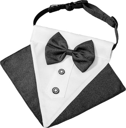 ADOGGYGO Formal Dog Tuxedo Wedding Puppt Bandana Collar with Bow Tie, Adjustable Pet Bowtie Collar Bandana for Small Dogs (Small)
