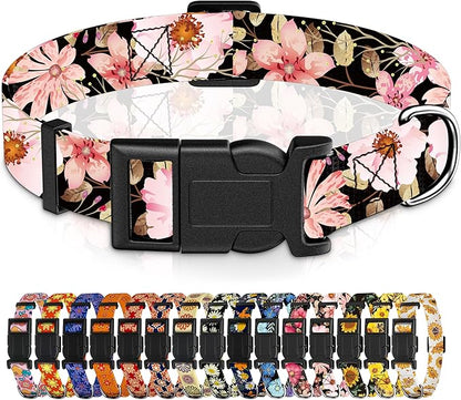 Dog Collar for Boys Girls, Floral Puppy Collar for Small Medium Large Dogs, Adjustable Floral Pattern Soft Pet Collar with Safety Buckle for Male Females(Light Pink,M)